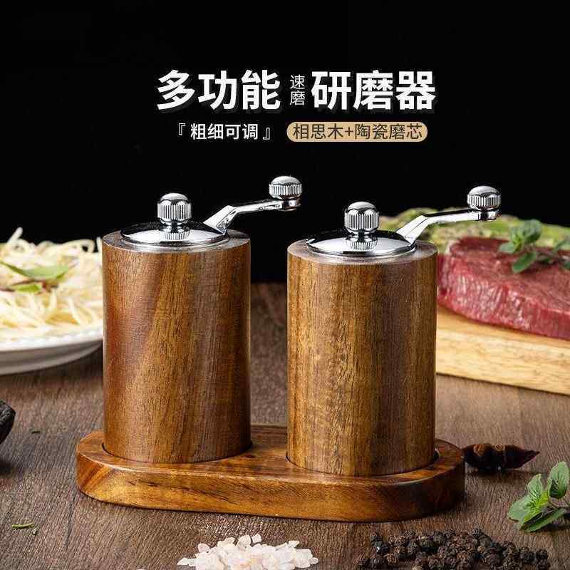 手摇胡椒研磨器厨房手动实木质花椒黑胡椒磨家用海盐胡椒粉研磨瓶