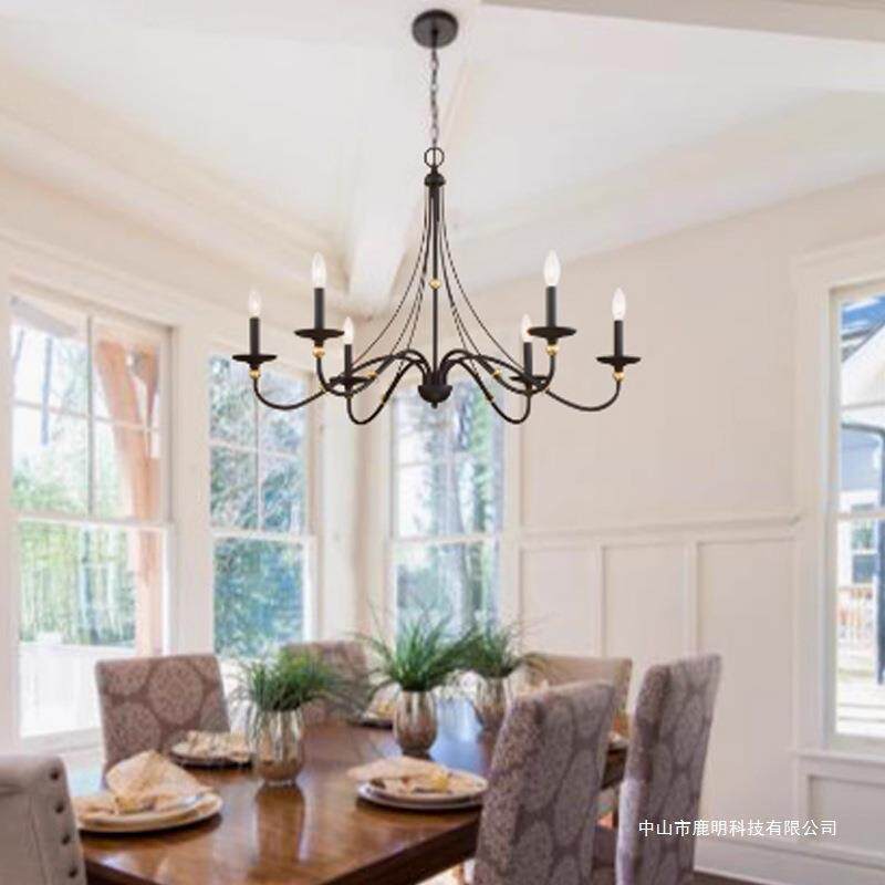 法式中古风全铜蜡烛吊灯美式复古乡村田园风餐厅民宿客厅卧室灯饰