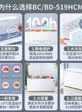 H.aier海.尔冰柜629/719/829/1028卧式冷柜摆摊商用冷冻柜商用优