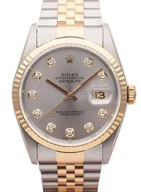 正品[9.8新]劳力士日志型后镶钻自动机械男表16233