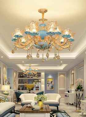 奢华大气法浪式宫廷LAU客厅别灯蓝色温馨漫灯餐厅卧室欧式墅水晶