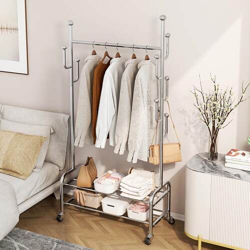 挂衣架落地卧室不锈钢衣帽架家用衣服架子落地式可移动简易晾衣架