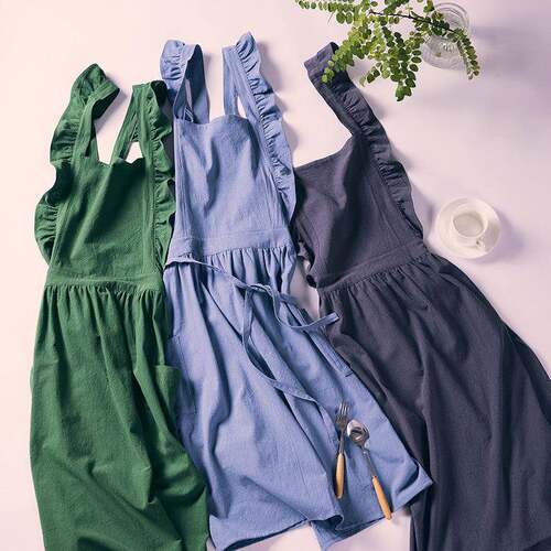 法式围裙女厨房家用荷叶花边罩群定制logo工作服幼师加大罩衣印字