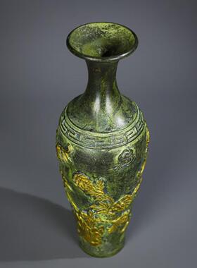 古玩仿做旧铜饰jy五福瓶摆件礼收藏送卧装室青铜色鎏金