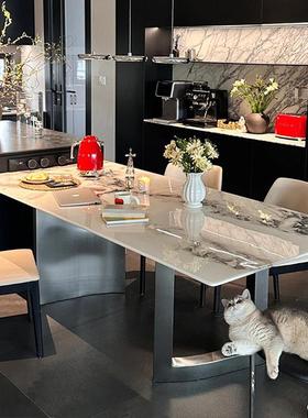 毕加索天然大理石餐方长UEF桌椅家用大型形桌户子轻奢超晶石餐台