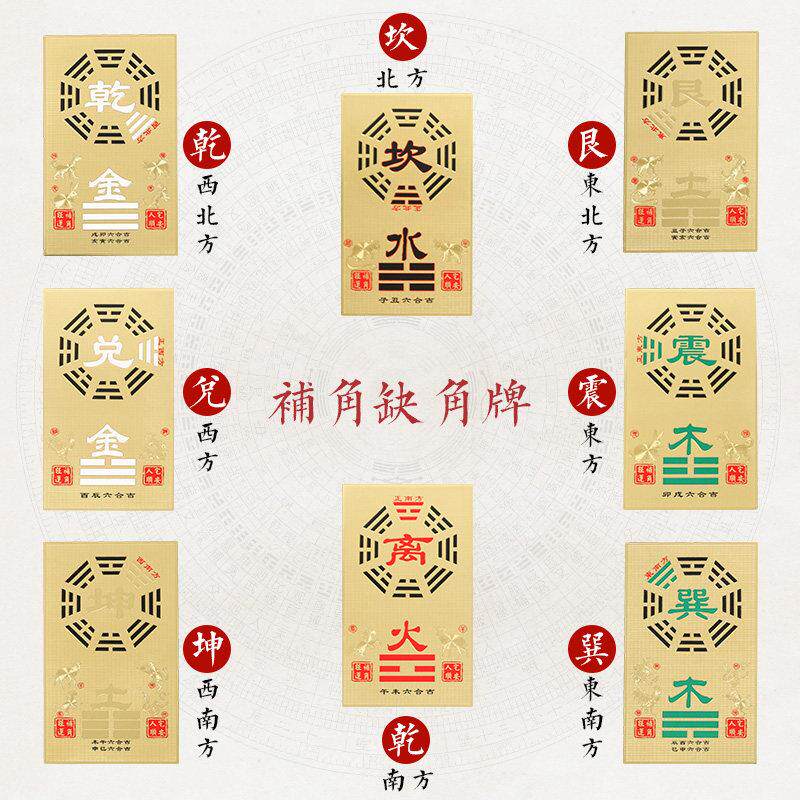 铜补角牌房屋缺角八卦镜风水牌挂件震巽离坤兑干坎艮卦客厅挂饰