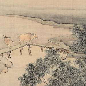 客厅装饰画玄关竖版山水画新中式挂画古韵古代名家茶室书房国画