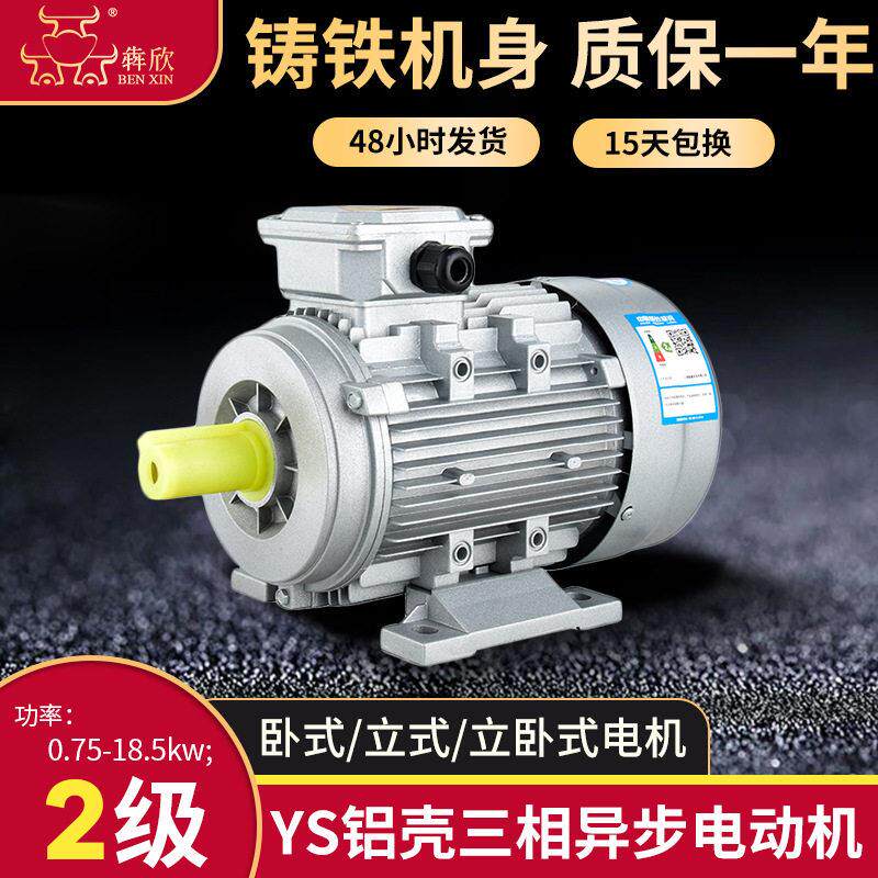 2极YS铝壳电动机5.5w7.5w11千瓦15w18.5w铝壳三相电机380