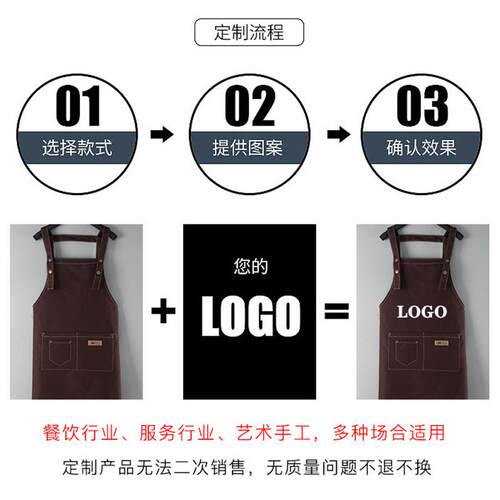 新款直销帆布围裙定制LOGO印字印广告奶茶美甲围腰家用厨房餐厅工