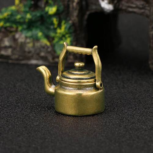 民族风年代风仿古做旧烧水壶黄铜摆件童趣古玩茶宠摆设工艺品收藏