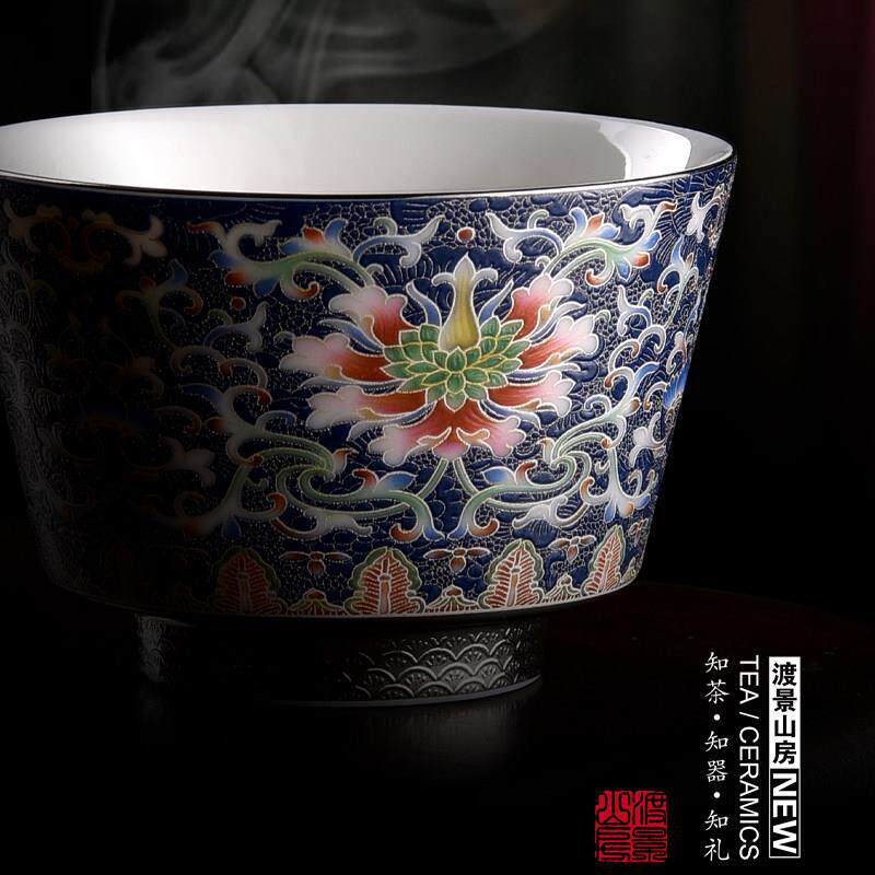 黄旭东掐丝银彩陶瓷功夫茶杯主人杯单杯个人专用高档珐琅彩茶杯