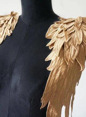 2Pcs Gold Brown Embroidery Angel Wing Applique Sewing Flower