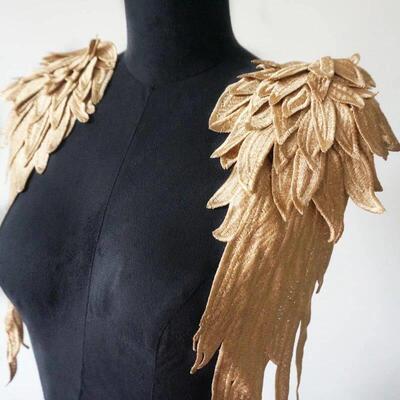 2Pcs Gold Brown Embroidery Angel Wing Applique Sewing Flower