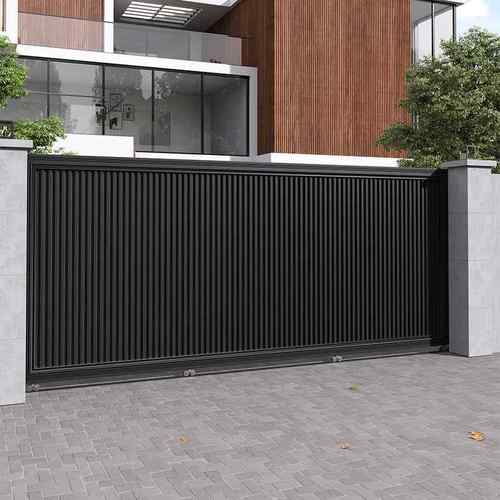 现代极简铝合金电动门中式风格推拉庭院门 智能户外铝艺大门支持