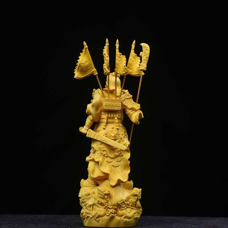 装饰财神关公武财神乔迁摆件五开业旗供养木雕九龙黄杨办公室家居