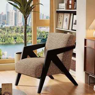 法式 懒中古设732师客发厅阳台休闲实木人沙理计查德椅单人沙发椅