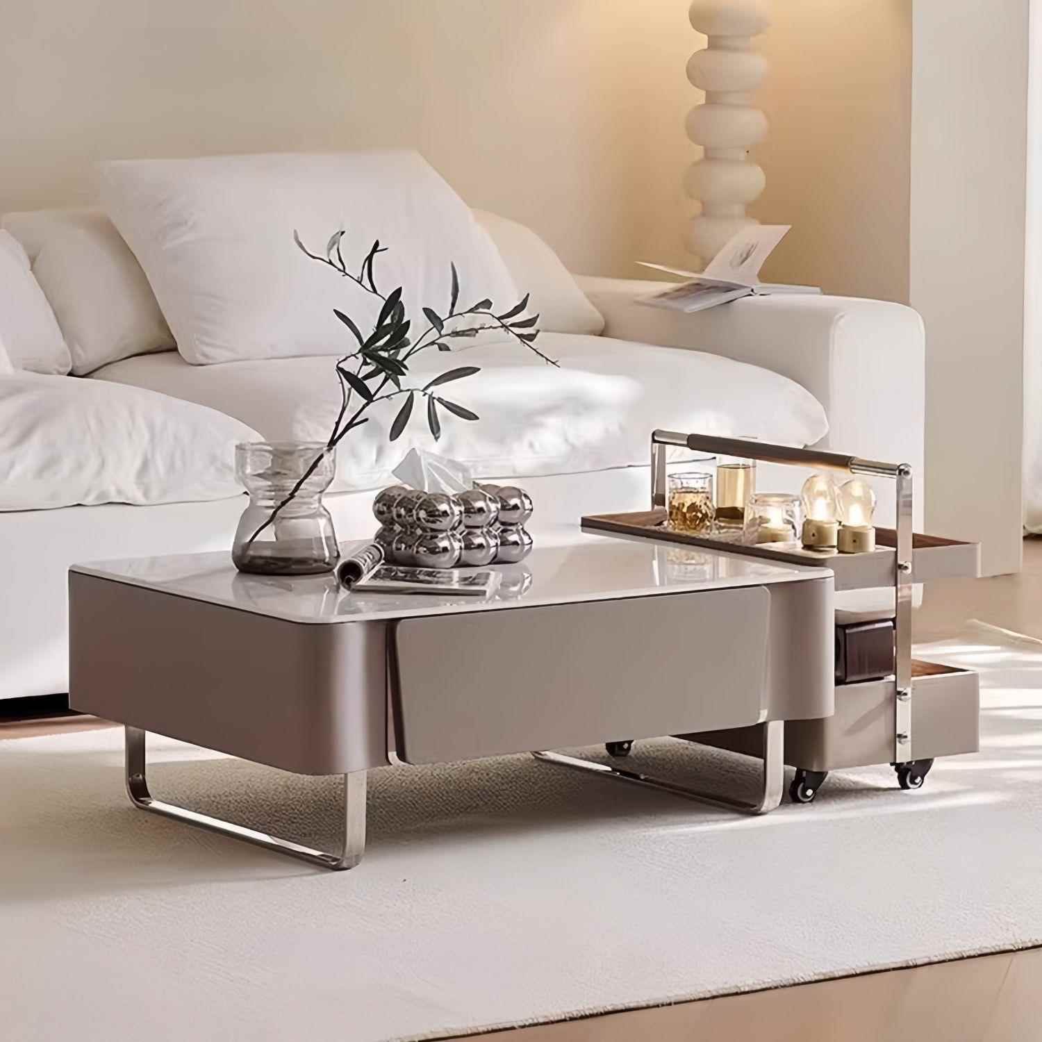 意式极简轻奢设计师马鞍皮茶几组合小户型现代家用客厅茶几