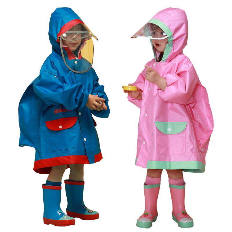 儿童雨衣女童男童带书包位学生幼儿园小学生防水雨披双帽簷中大童
