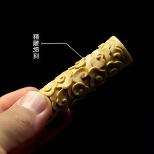 祥僮烨玉TY666177竹把件实竹鱼子料纹高密度老竹雕金心箍棒云吊坠