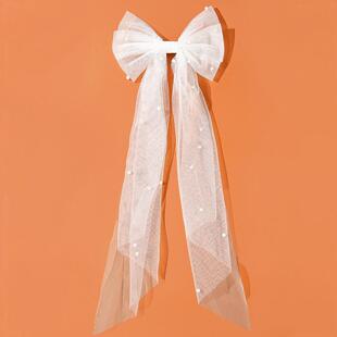 2024新款 儿童花童头饰女童超仙白色公主头纱发夹女宝宝结发饰