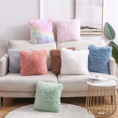 Plush Throw Pillow Solid Color Sofa Pillow Cover Cushion枕套