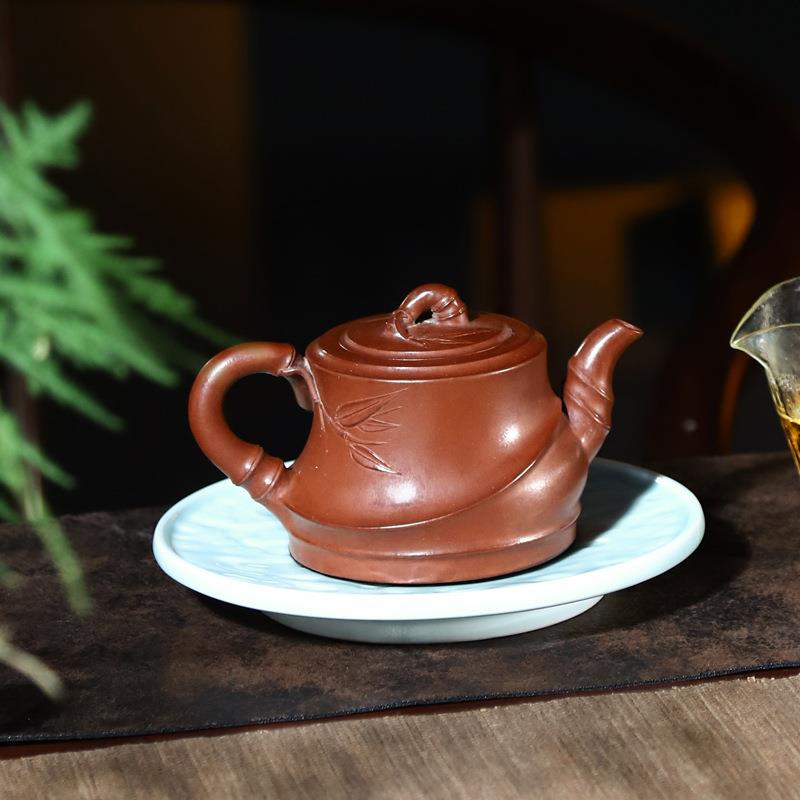 高端紫砂壶名家全纯手工泡茶壶原矿宜兴赵庄小红泥竹韵壶260ml