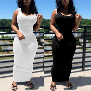 Summer Solid Color Sleeveless Long Dress Vacation Beach