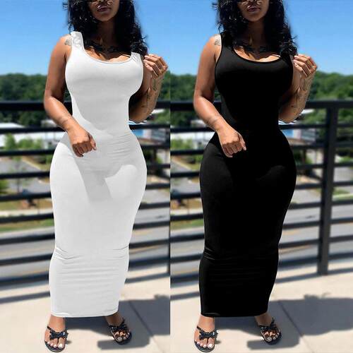 Summer Solid Color Sleeveless Long Dress Vacation Beach