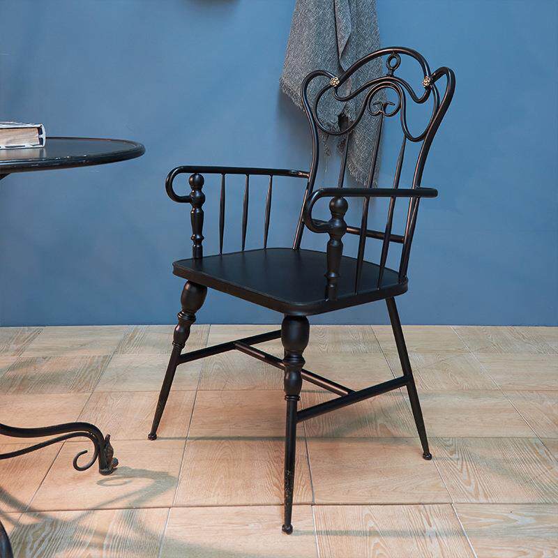 美式乡村复古做旧椅铁艺靠店背椅户外HTRS0046咖啡厅休闲奶椅子茶