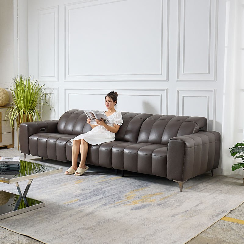 现代简约多功能真皮沙发头层牛皮毛毛虫电动多功能钢琴键沙发客厅