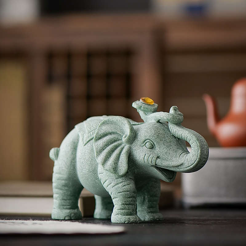 青砂石大象茶宠如意象桌面石头摆件茶道配件精品茶玩鱼缸造景摆设