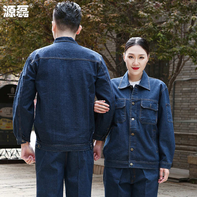 牛仔长袖焊工工作服套装男春秋耐磨加厚电焊服建筑工地工装批发