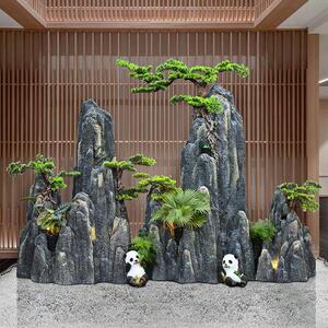 模拟假山石造景风景干山户外中式庭院布局鱼塘装饰饰品迎松