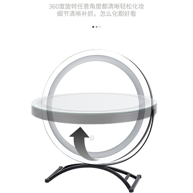 圆形黑色梳妆台化妆镜台式led灯桌面网红智能灯补光美妆镜子