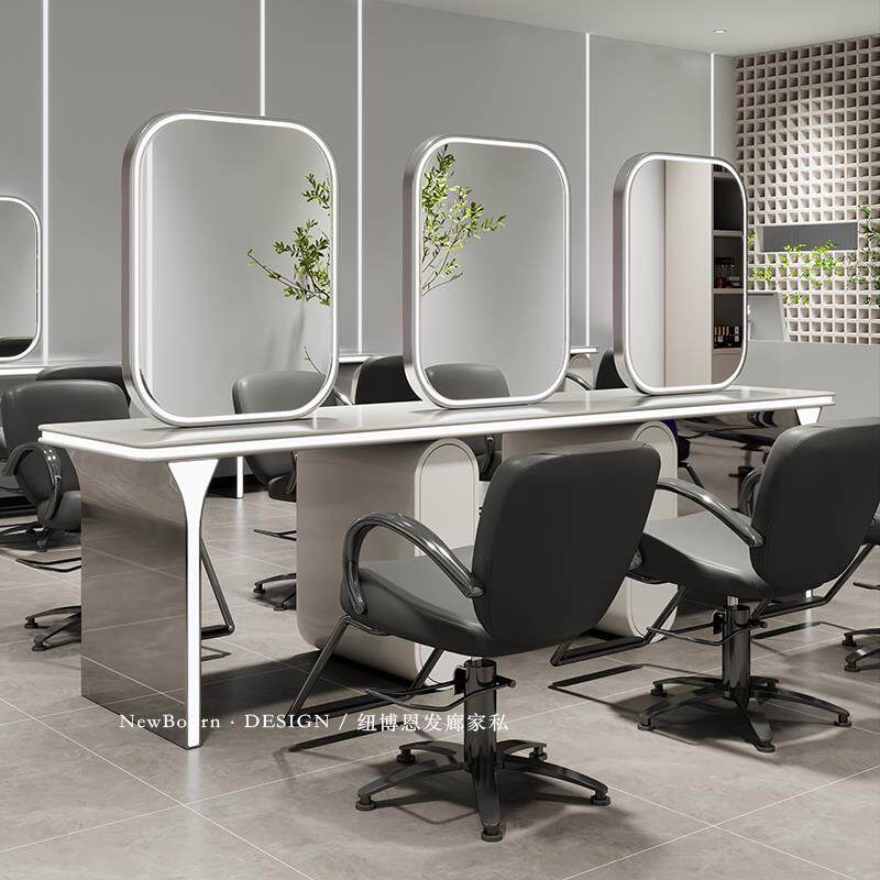 理发店镜台潮款新款发廊专用网红剪发烫染美发镜单双面镜桌一体