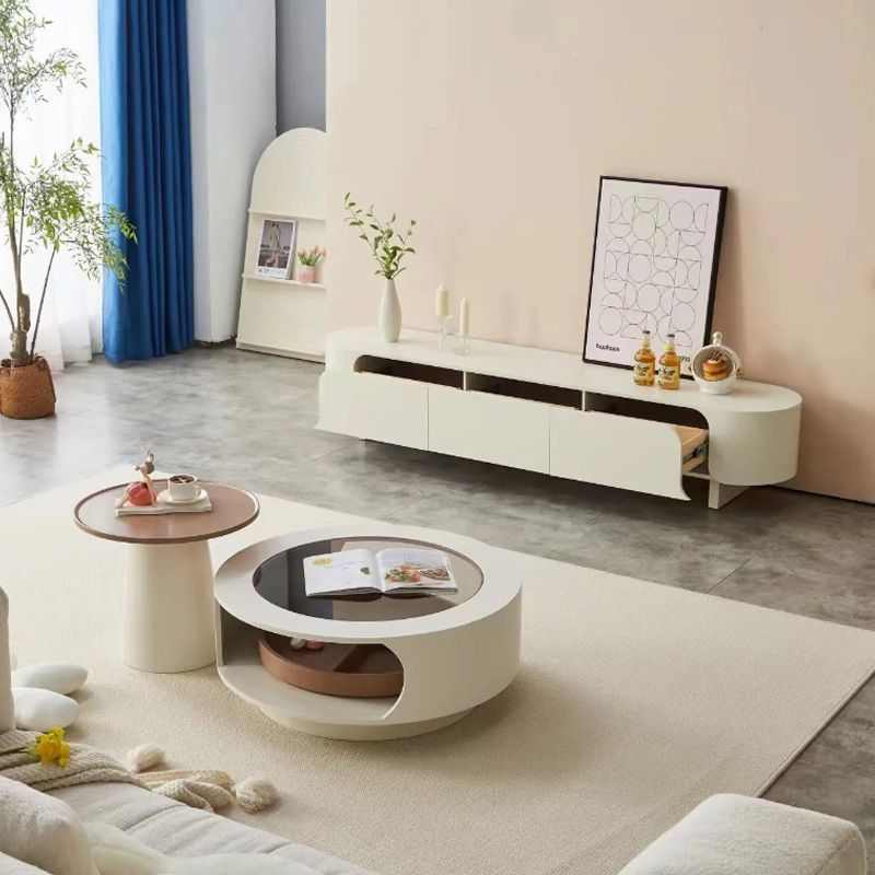 茶几家用客厅小户型轻奢现代简约云朵茶桌圆形玻璃2024款组合