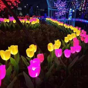 饰灯插地彩灯 LED仿真花发光郁金香玫瑰花情人节广场户外花园装