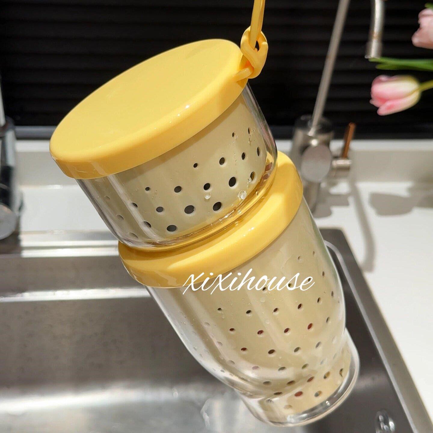 双层水果杯收纳果叉可携式大容量可沥水可手提密封防漏旋转卡扣杯