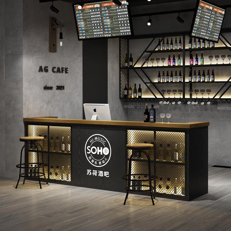 覆古工业风收银柜台酒吧吧台桌饭厅烧烤店前台柜台台球铁艺拐角定