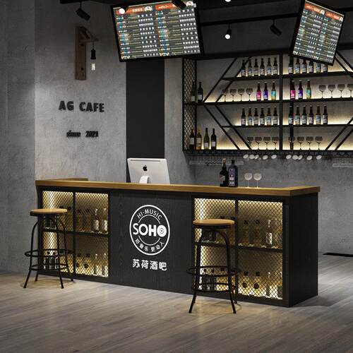 覆古工业风收银柜台酒吧吧台桌饭厅烧烤店前台柜台台球铁艺拐角定