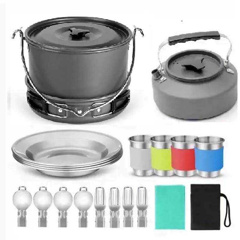 户外吊锅茶壶 露营炊具组合 户外套锅便携折叠锅具深盘套装野炊
