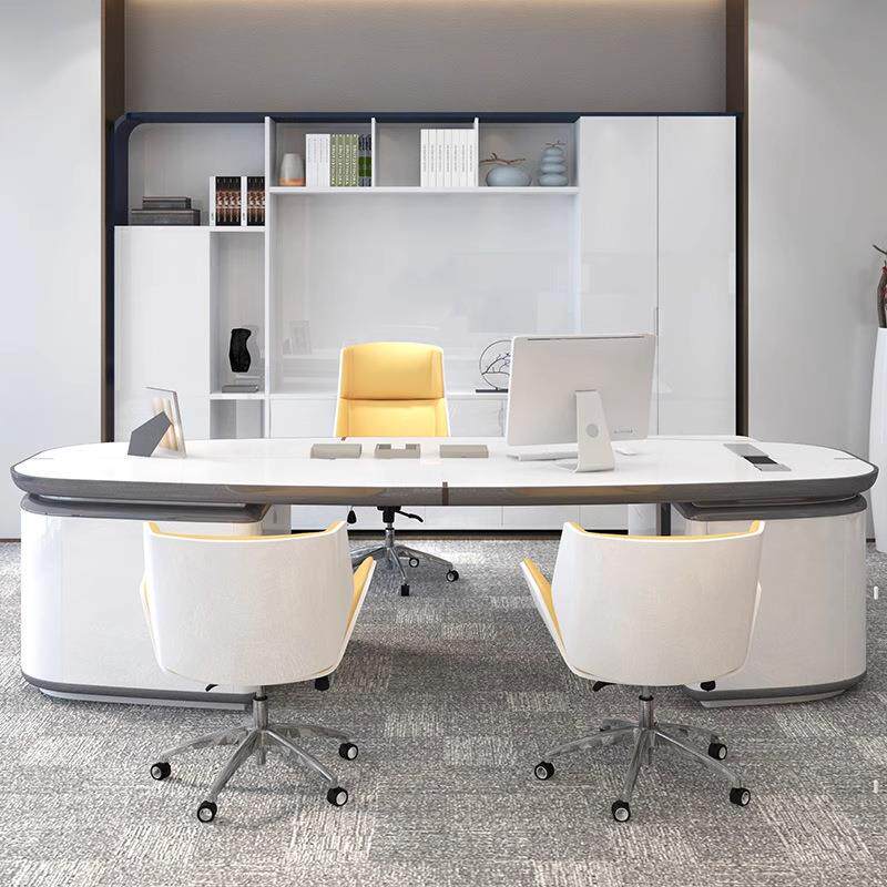 白色烤漆办公桌简约现代时尚老板桌轻奢创意总裁桌大班台桌椅组合