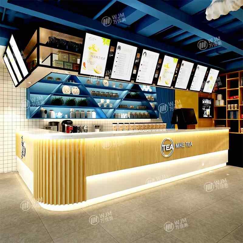 奶茶店吧台收银吧台柜综合简约现代角落大理石咖啡厅前台柜台