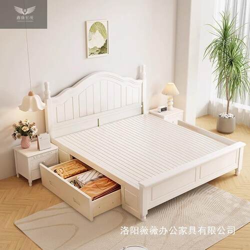 美式床现代简约家用卧室主卧实木床双人公主床白色轻奢床架
