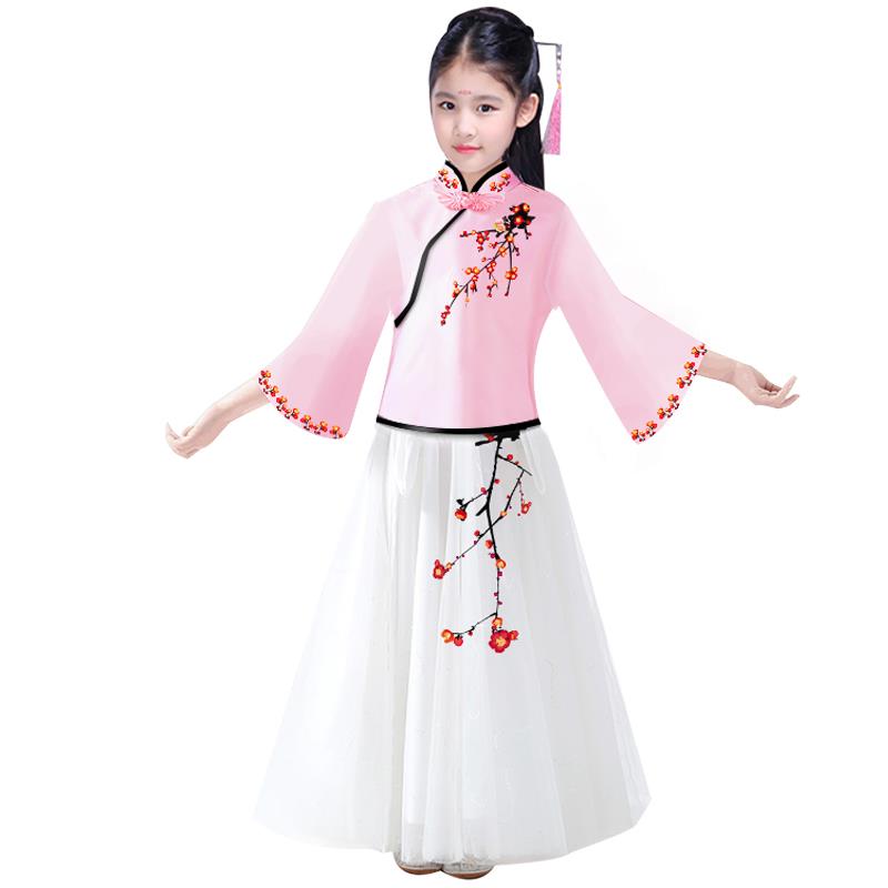 正品女童服仙女服古女孩梅花刺绣中国风汉装民演国风旗袍唐装古筝