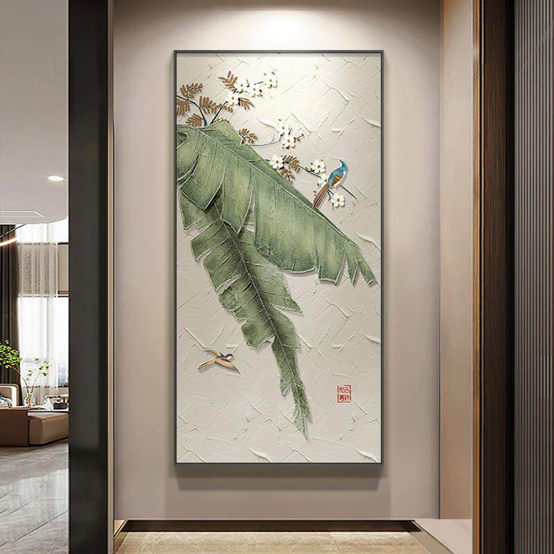 《大叶有成》新中式纯手绘油画大芬村玄关走廊过道高级壁画寓意好