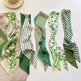 显白显嫩的绿色小丝巾，女春夏细窄长条飘带，发带扎发绑包包装饰领巾