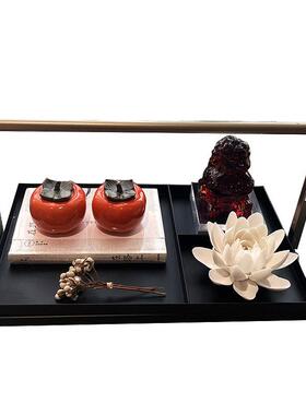 新中式托盘组合摆件狮子莲花柿子花艺茶室茶几软装样板房家居装饰