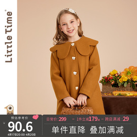 littletime女童中长款呢子大衣秋冬款大翻领加厚保暖儿童毛呢外套