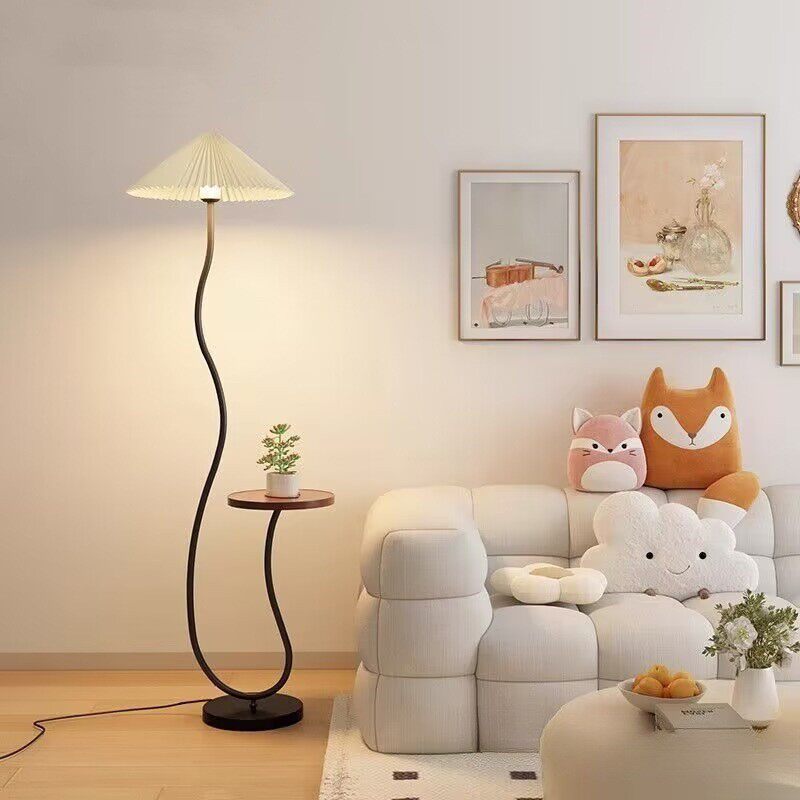 法式奶油风落地灯置物架一体客厅卧室沙发旁边几艺术复古氛围台灯